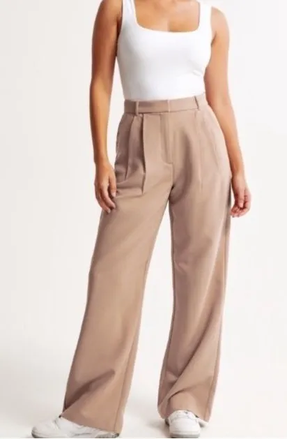 Abercrombie & Fitch NWT Sloane Khaki Beige Wide Leg Pleated Trouser Pants 29/8xs