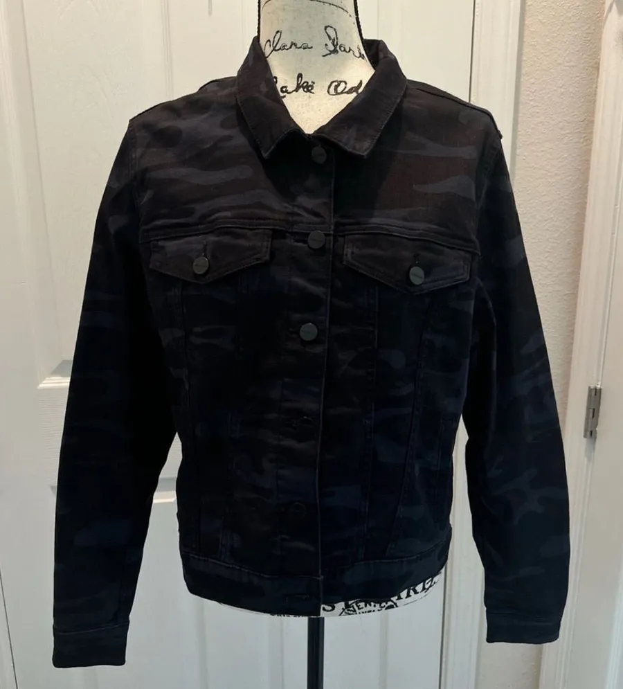 Sanctuary Black and Navy Camo Denim Jean Jacket