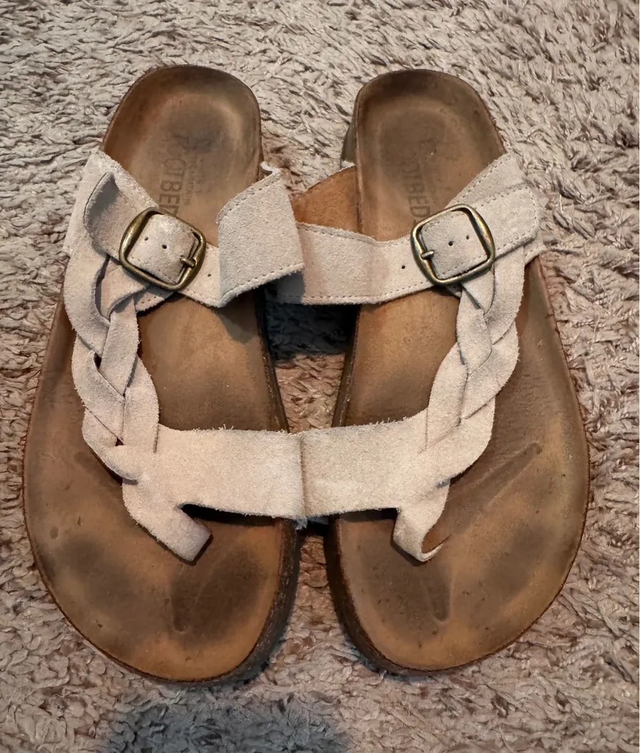 White Mountain Hobie Braided Suede Slide Sandals Beige Women's Size 7M