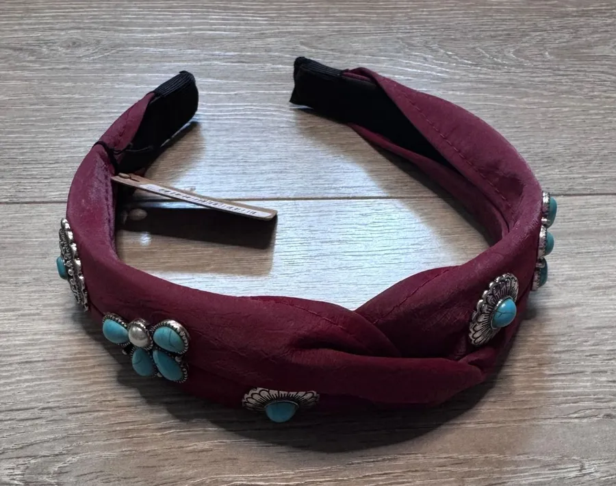 Story by Davinci Red Turquoise Concho Headband Top Knot Western Boho BG104 NWT