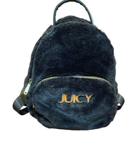 Juicy Couture Y2K Glam Black Faux Fur Backpack w/ Gold Hardwear