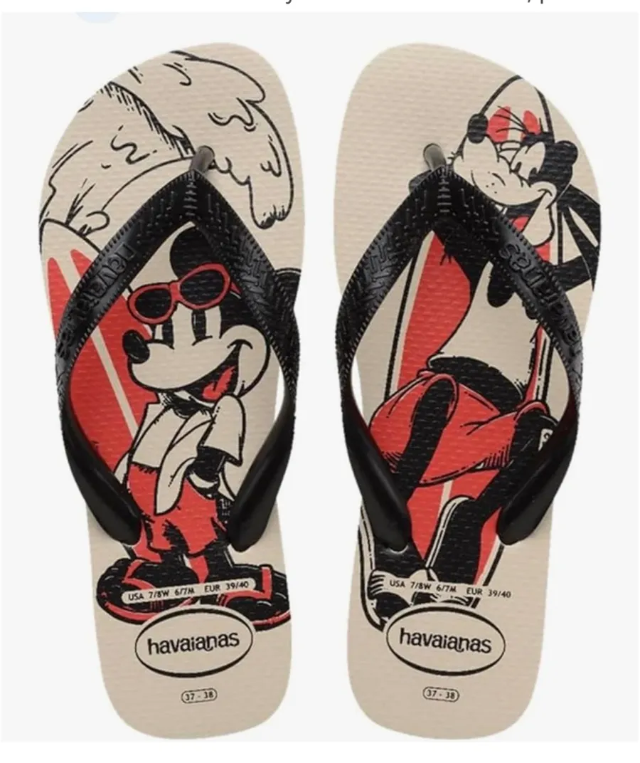 Havaianas Beige Flip Flops with Red & Black Minnie Graphic. Size 11/12. MSRP $34