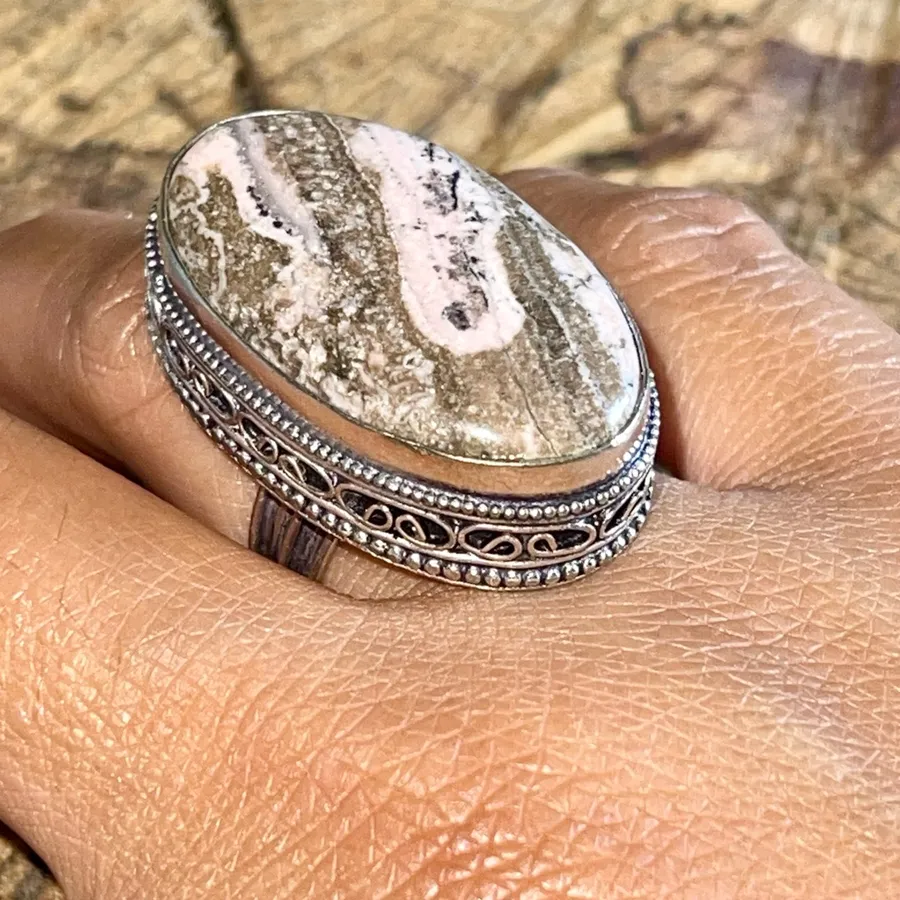 Rhodochrosite Ring Size 7 1/4 Brown