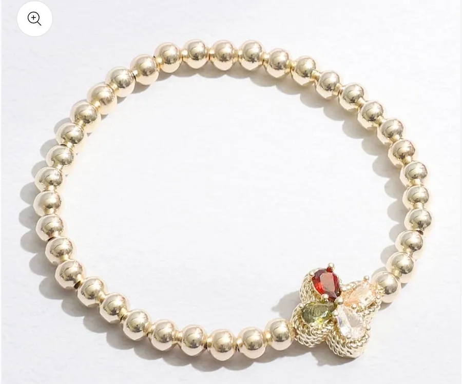 Color Rhinestone Cross Beaded Gold Tone Bracelet