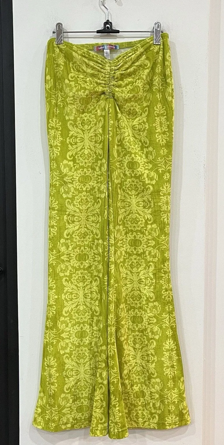 Urban Outfitters Chartreuse Apolonia Velvet Pull On Flare Pants