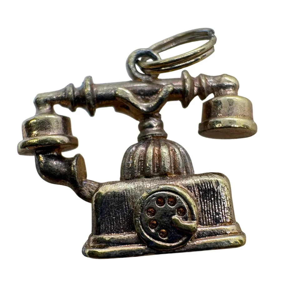 Vintage Avon Gold Tone Rotary Telephone Charm Antique Style Miniature Phone