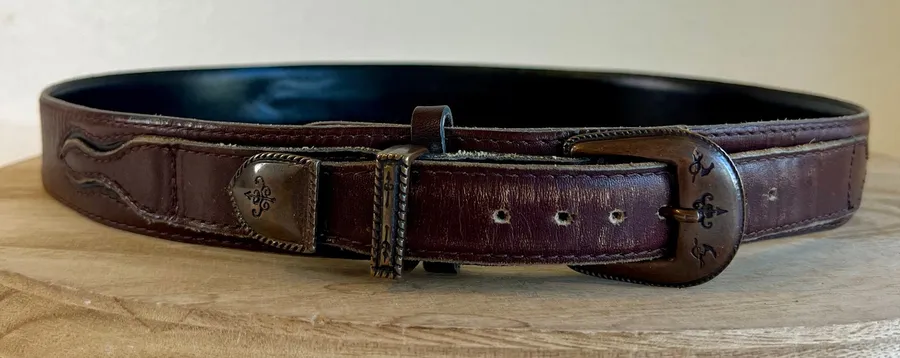 Vintage 90s Warm Brown Leather Arrow Wrap Genuine Leather Belt Size Medium