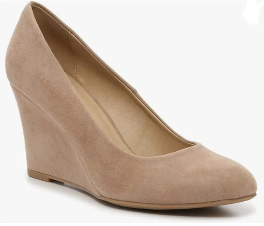 Beige Suede Wedge Heels
