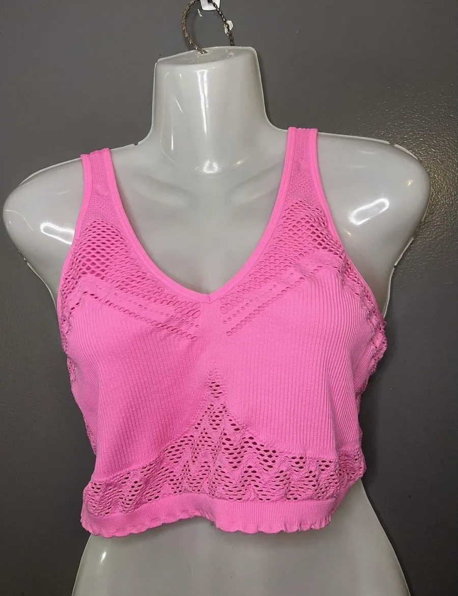 Aerie Bralette Bra Womens Large Pink Real Good Lace Wireless Chevron Lined