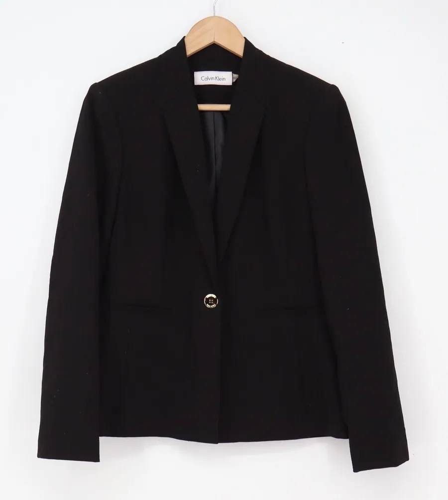 Calvin Klein Blazer Womens 4 One-Button Black Professional Career Excellent