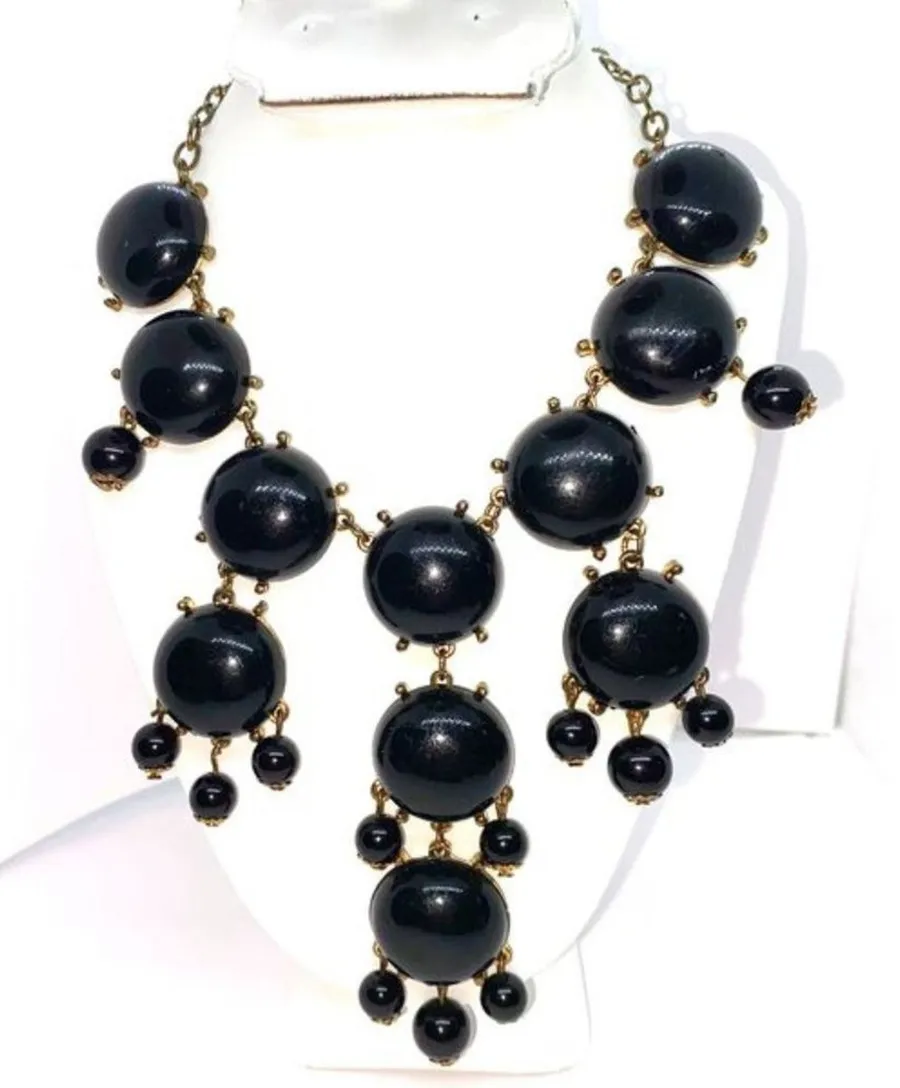 Gold-Tone Black Pendant Beaded Bib Necklace