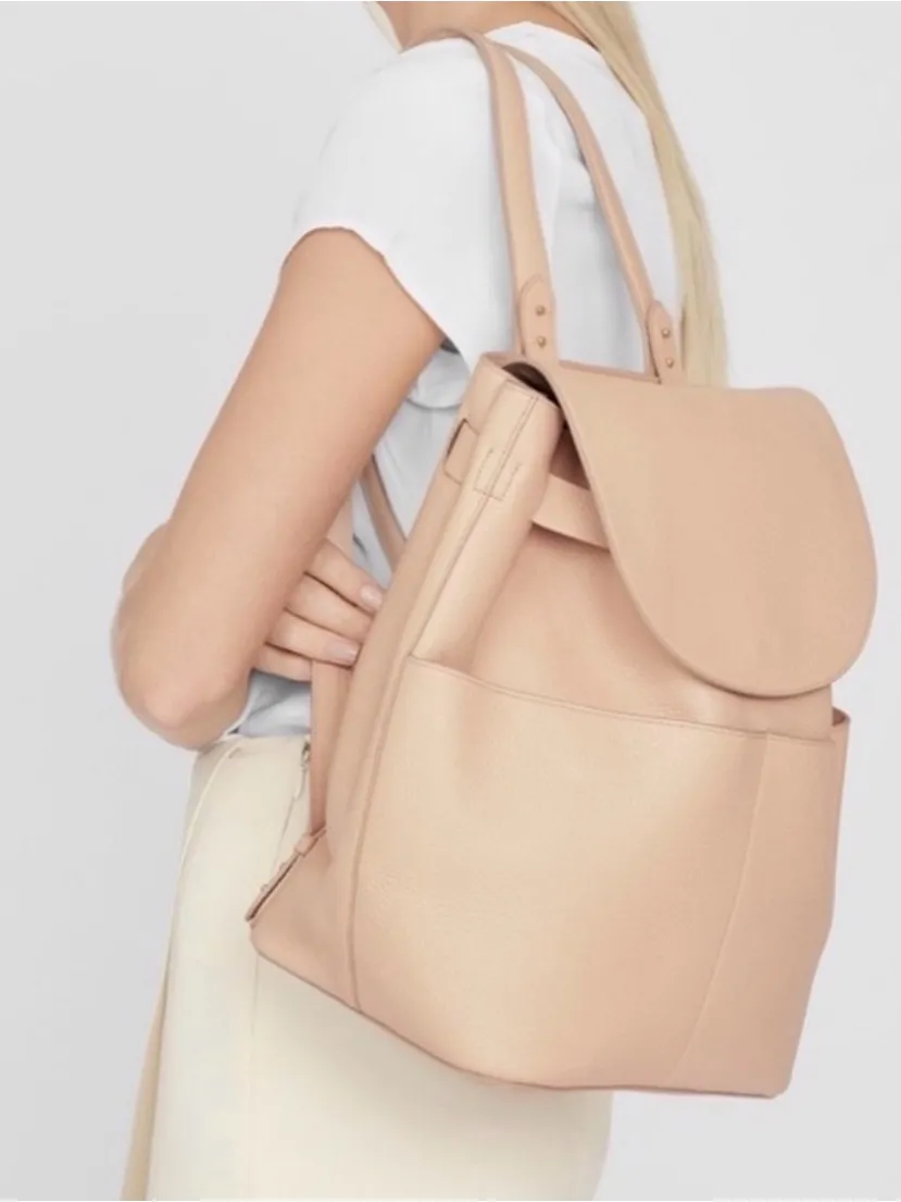 Cuyana 13 Inch Classic Pebbled Leather Backpack Tote in Blush