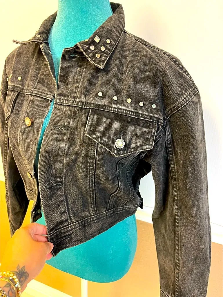 Vintage 80s LA Gear Studded Black Denim Jacket