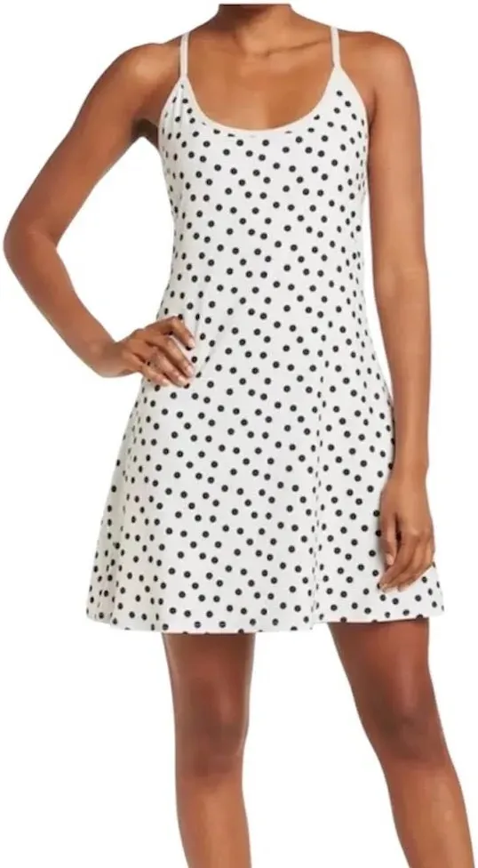 Max Studio Performance Sport Polka Dot Scoop Neck Beige/Black athletic Dress