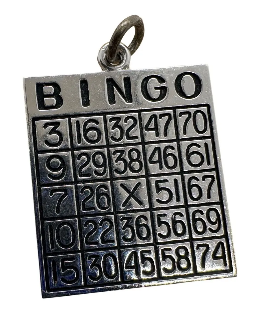 Vintage Sterling Silver Bingo Card Charm Pendant 3.09g Game Night Jewelry
