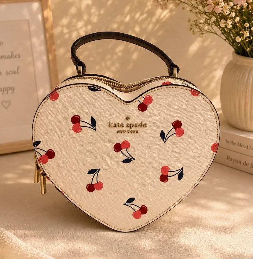 Kate Spade New York Love Shack Cherry Heart Handle Bag- Cream Heart Cherries