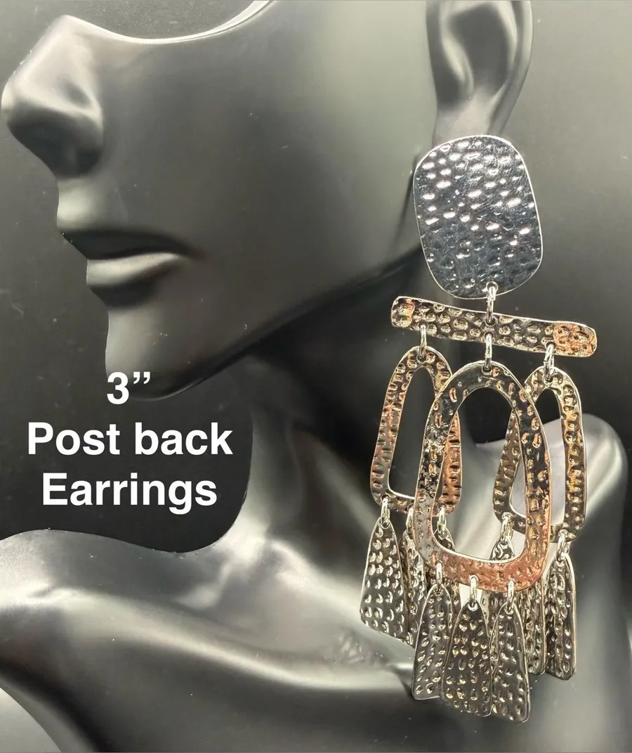 Hammered Metal Dangle Post Back Earrings