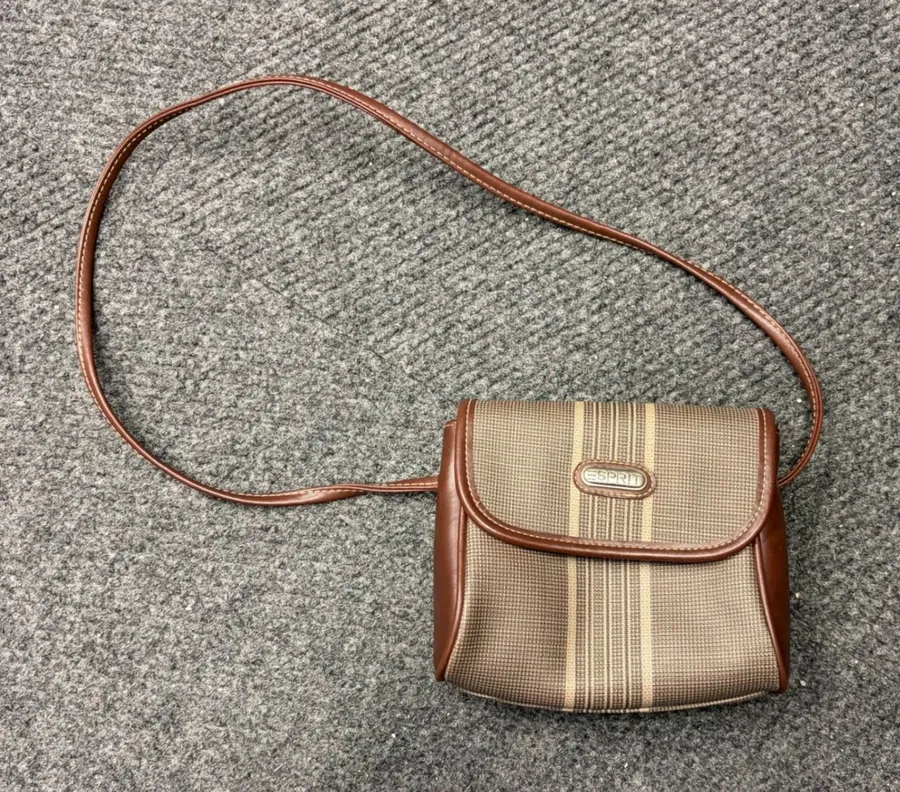 Vintage Esprit Striped Canvas Crossbody Bag Brown Tan Small Messenger
