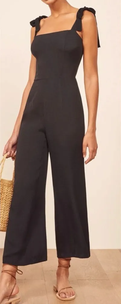 Reformation Black Women’s Adjustable Tie Straps Sleeveless Jumpsuit Size 0