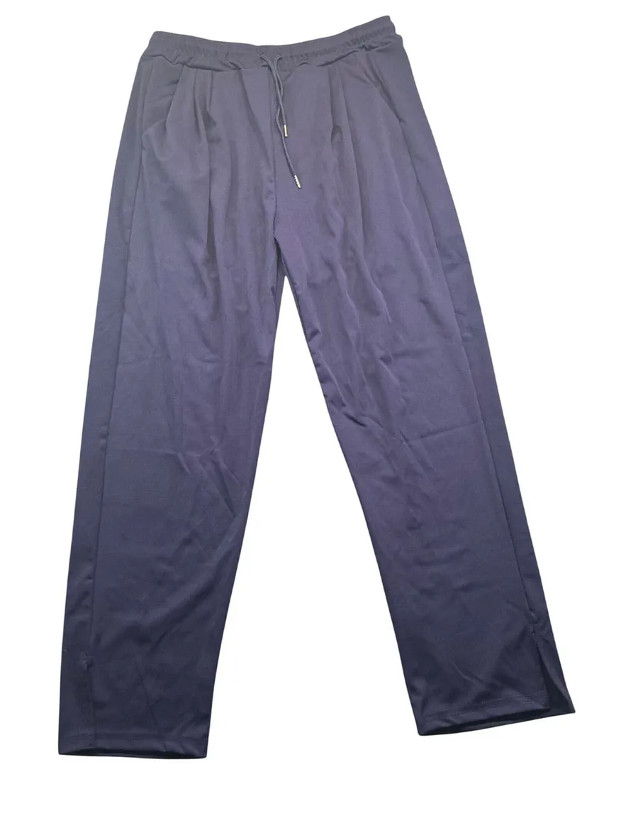 Navy Blue Wide Leg Drawstring Lounge Pants Elastic Waist Pockets Size Large