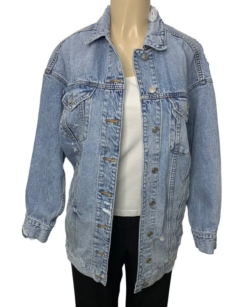 American Eagle Oversized Distressed Denim Jean Jacket Small