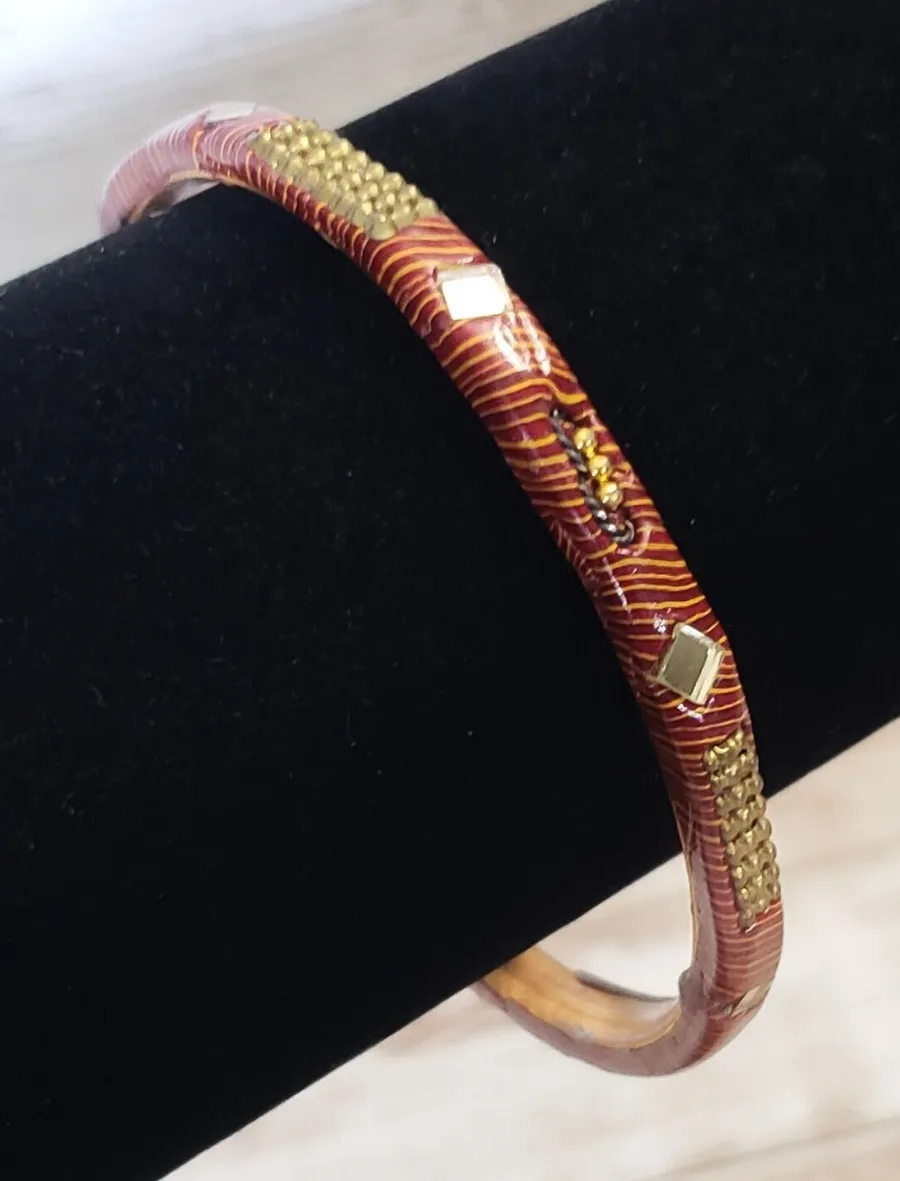Vintage Bracelet Red Brown Tone, Gold Tone with Metal Detail