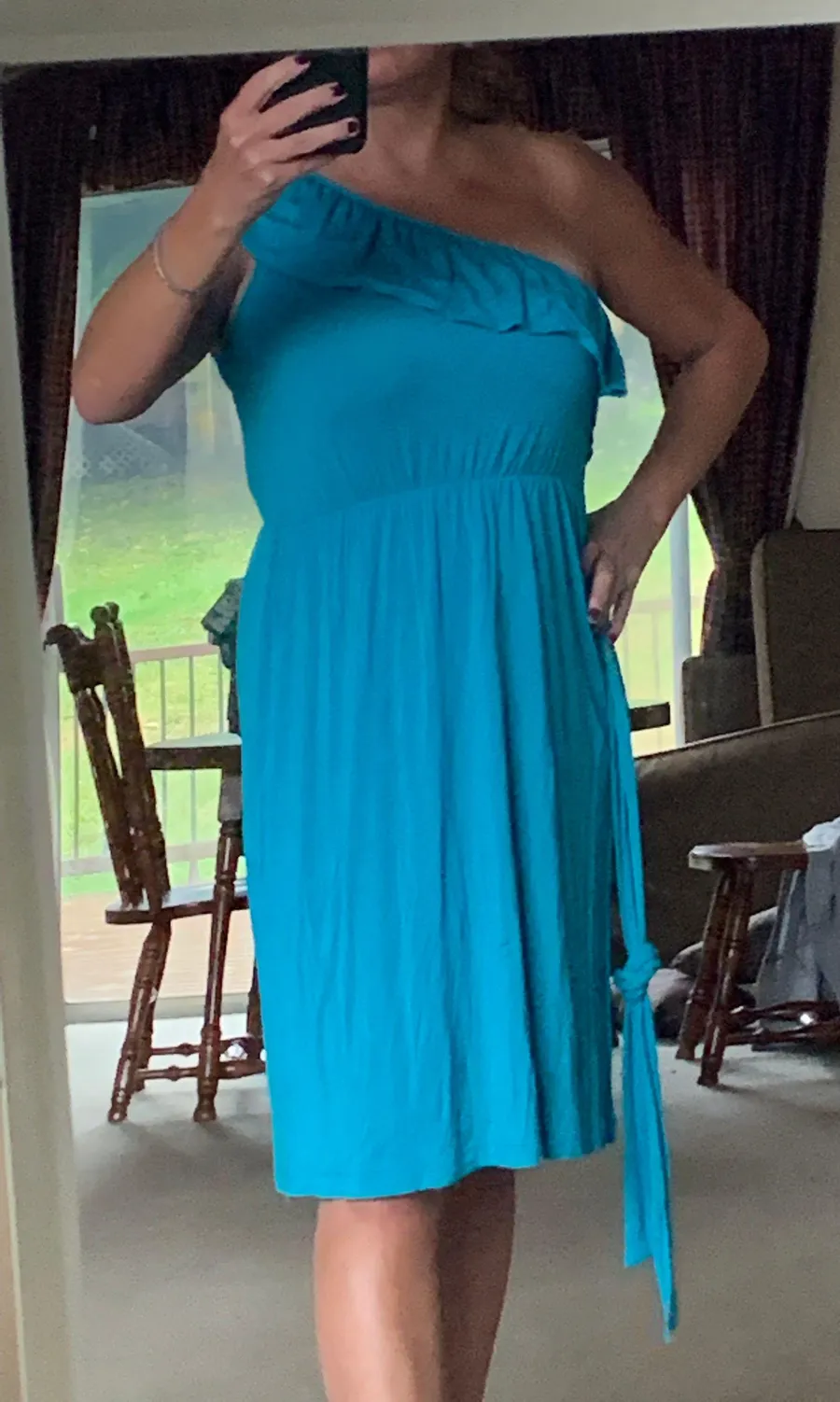 One Shoulder Aqua Sundress