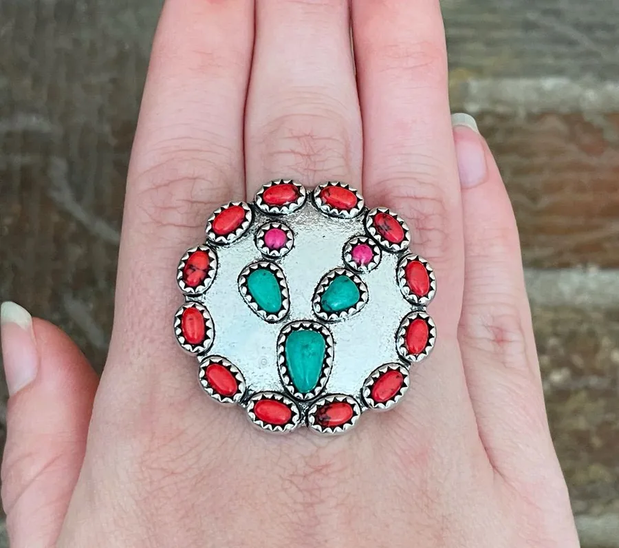 Prickly Pear Cactus Stretch Ring Red