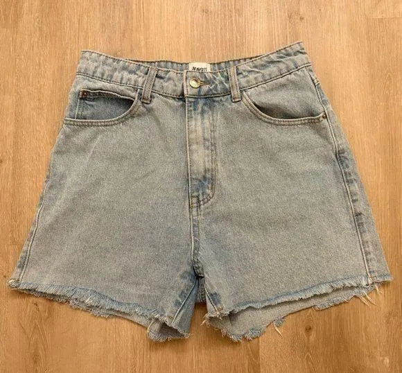 Princess Polly Light Blue Jean Shorts High-Waisted Frayed Hem
