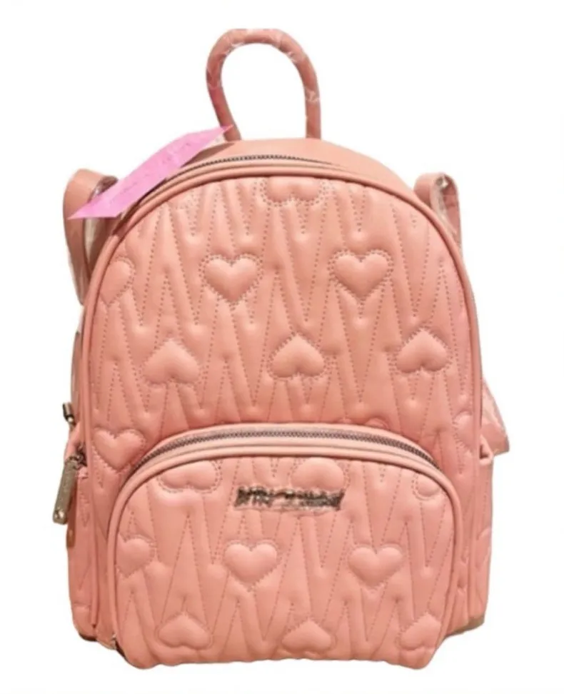 BETSEY JOHNSON Pink Heart Quilted Backpack School Travel Overnight Pink Hearts