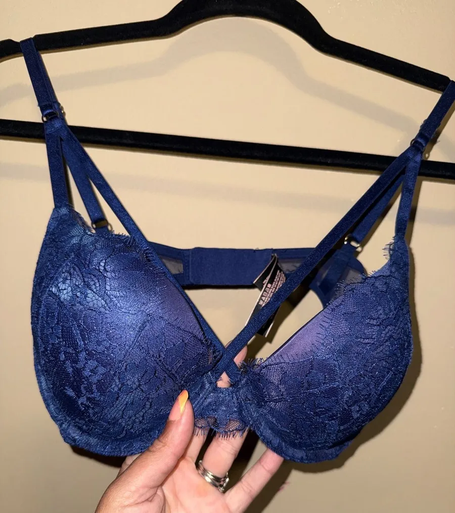 Victorias Secret Very Sexy Push Up Bra 34C Cobalt Blue Lace Strappy Front