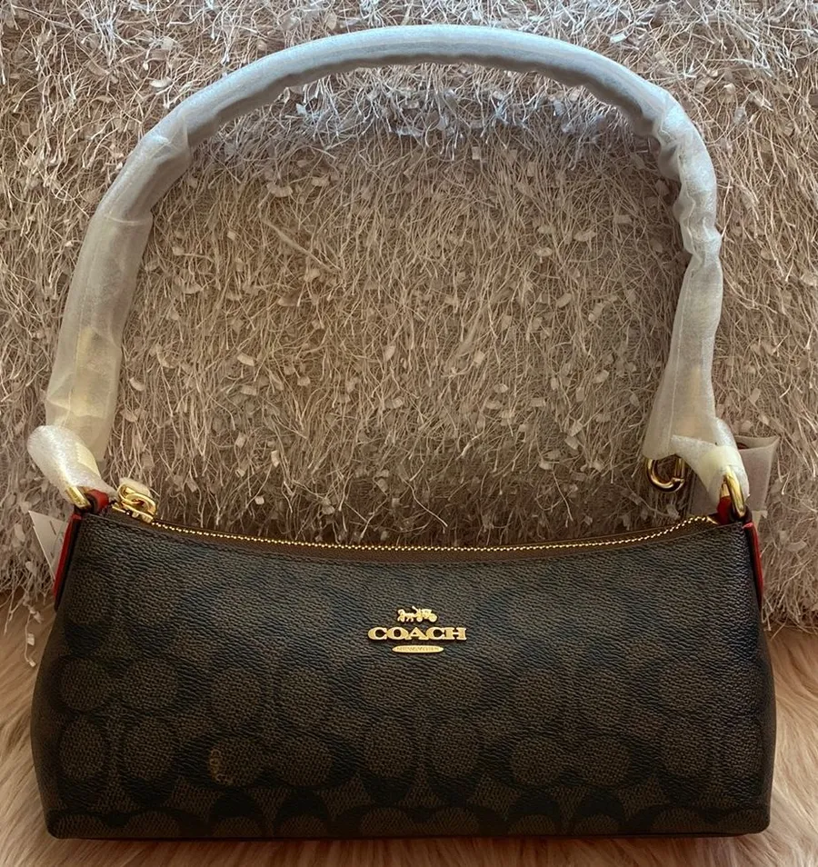 NWT Coach Black Signature Shoulder Bag with Gold Accents