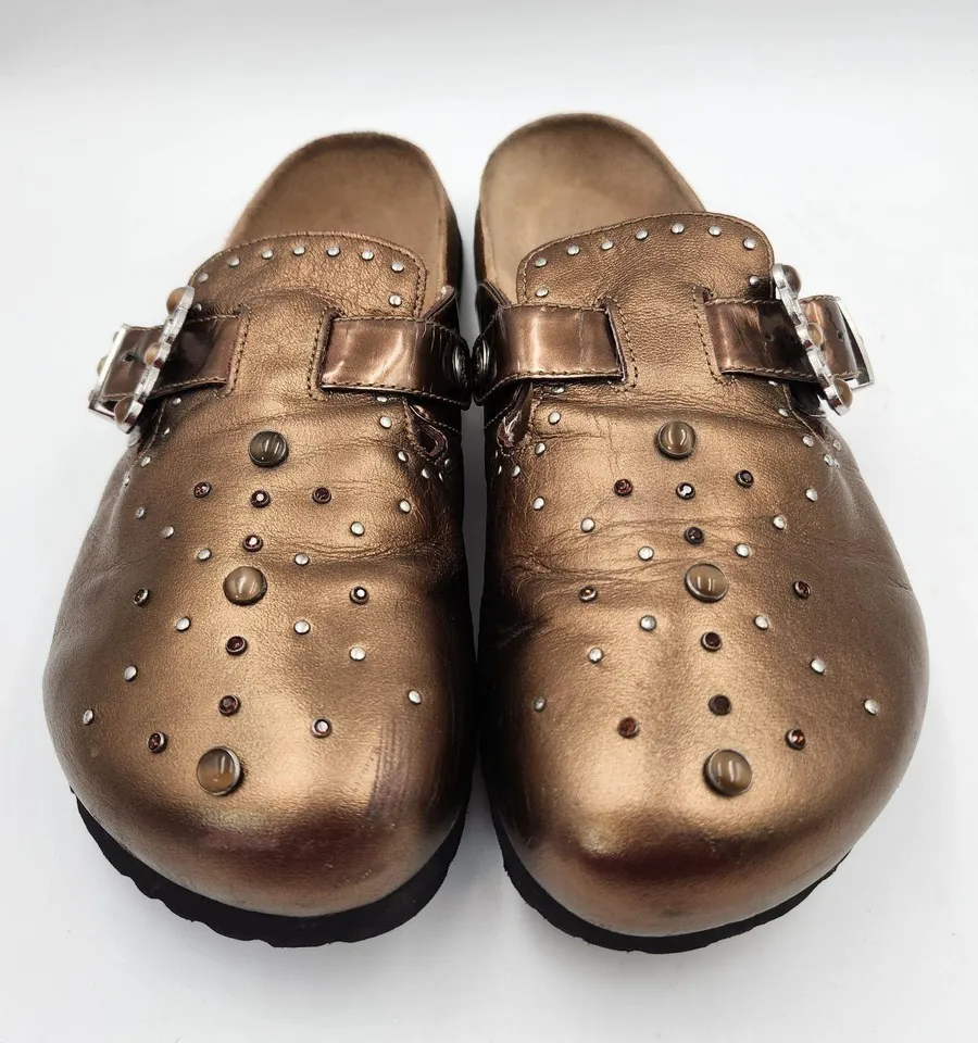 Birkenstock Betula Clogs Unisex M8/W10 Gold Boston Bronze Studded Slip On Shoes