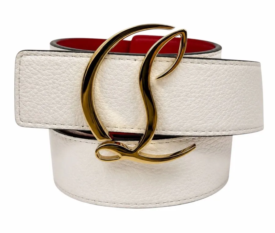 Christian Louboutin CL Logo Calf Leather Belt Leche White Size 90/36