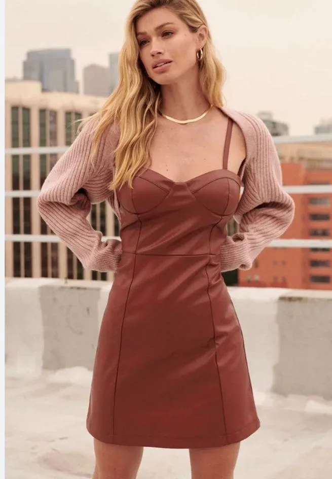 2/$30 A new day faux leather brown leather dress with bodice size small