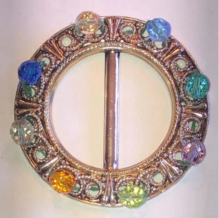 Multicolor Beaded Circular Boho Belt Buckle Blue