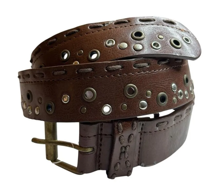 Brown Belt Grommet Studded Y2K Boho Whipstitched Western 42.5 Inch