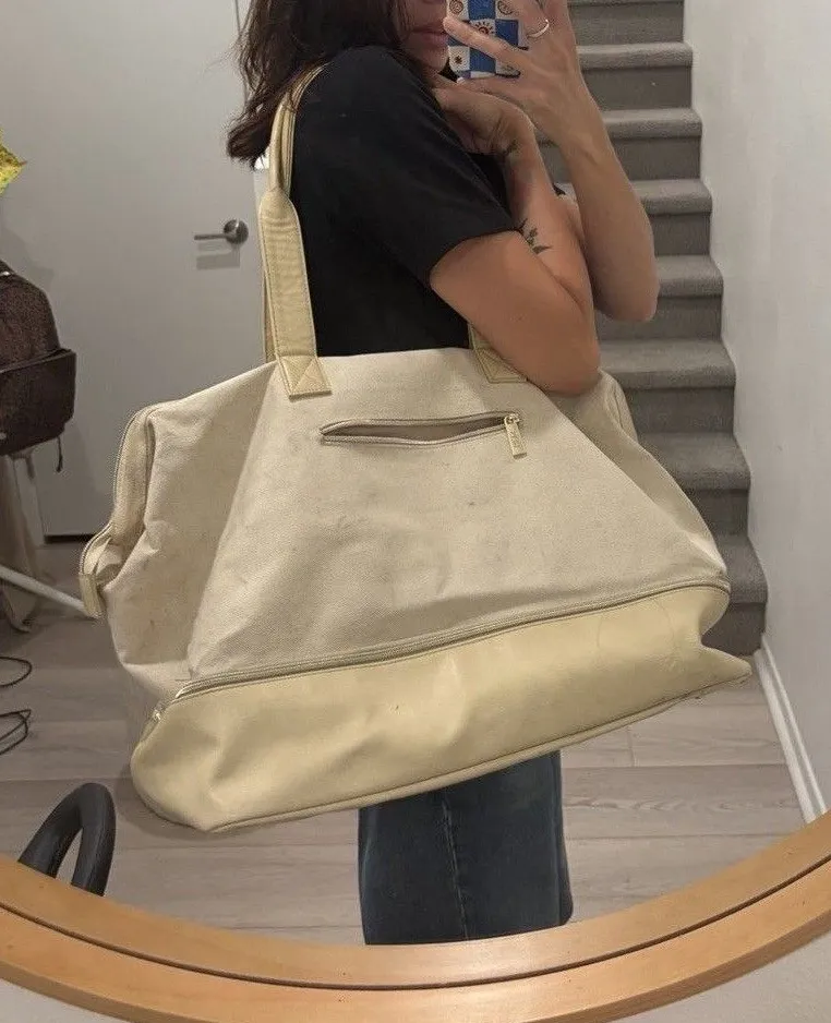 BEIS The Weekender Large Bag in Beige Canvas Preowned NO STRAP