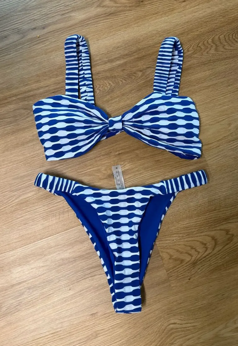 Blue & White Patterned Bikini Set Size M
