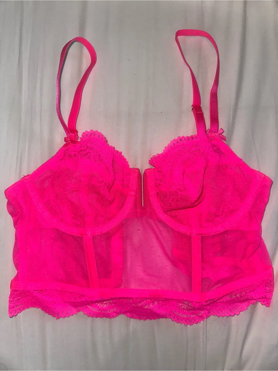 Auden Neon Pink Longline Lace Bustier Bralette