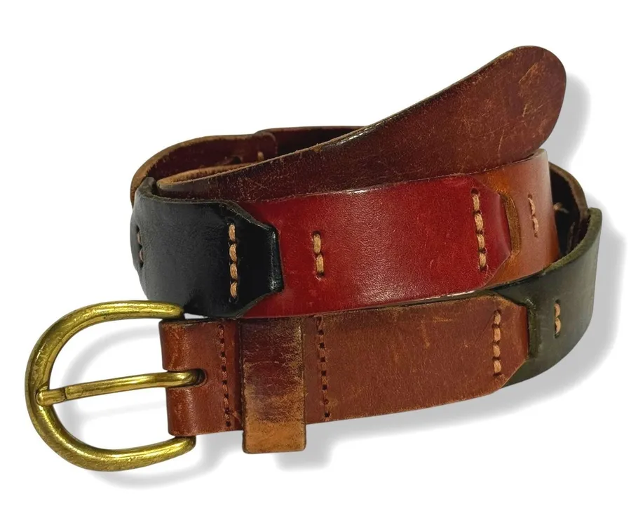 Vintage Fossil Belt Patchwork Earth Tones Brown Red Green Leather Size Small