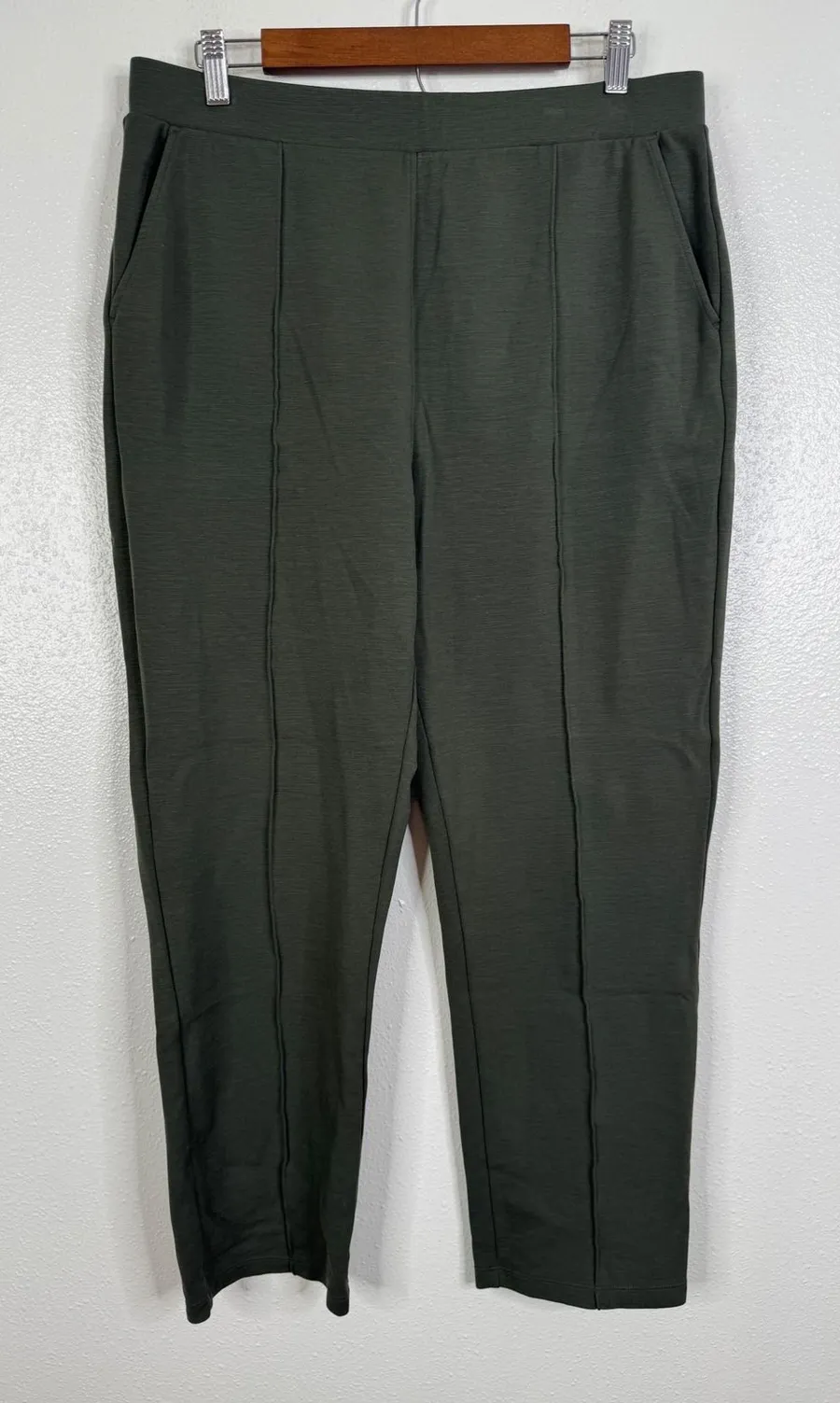 Wool& Rosso Straight Ponte Pant Olive Green Merino Wool Blend Size L Size L