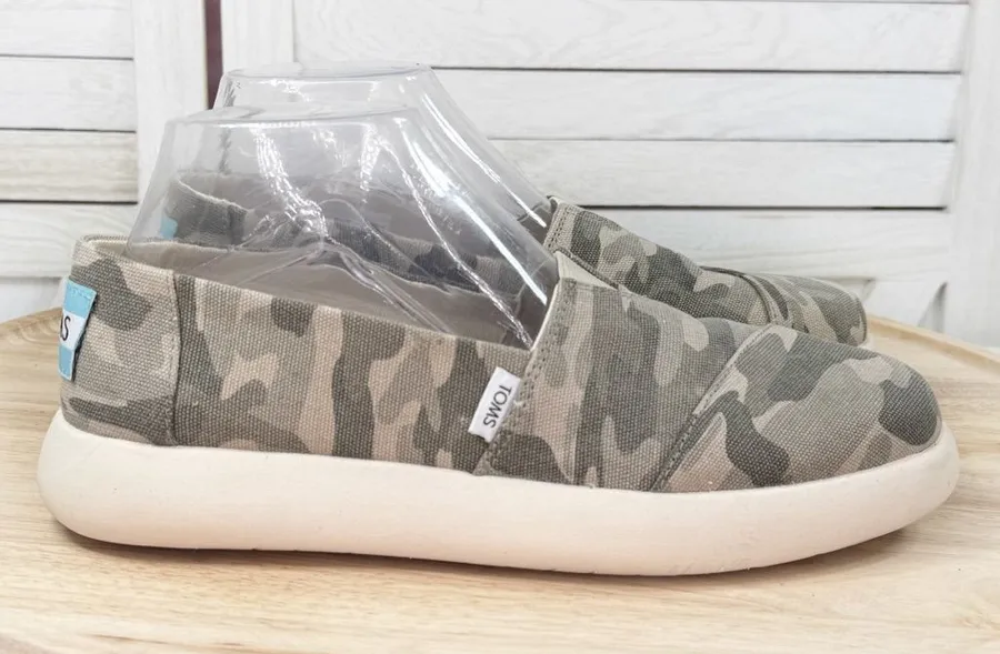 Toms Alpargata Mallow Camouflage Canvas Slip On Flats Green 8 Women