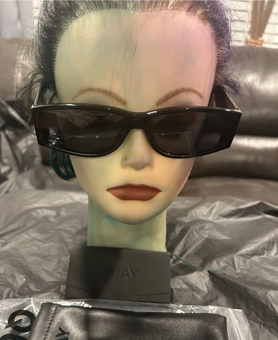 Quay Australia Black Slim Rectangle Sunglasses