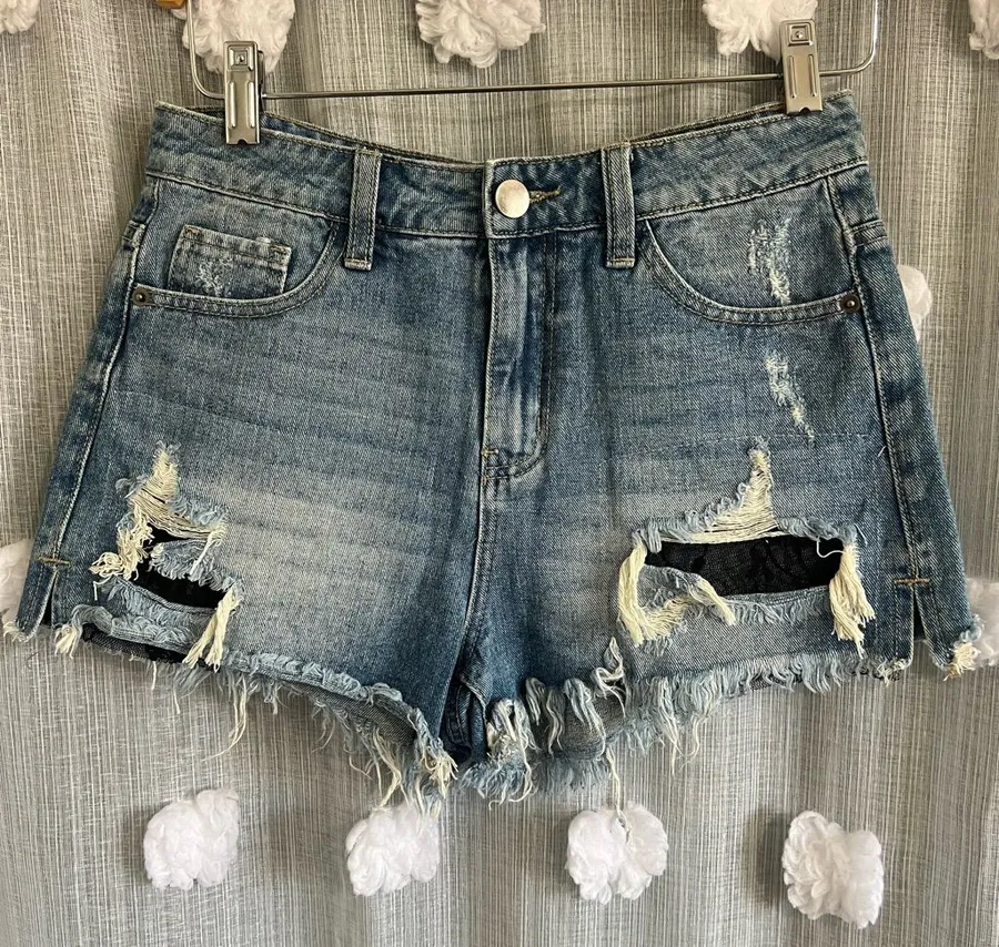 Women’s Distressed Denim Shorts - Blue