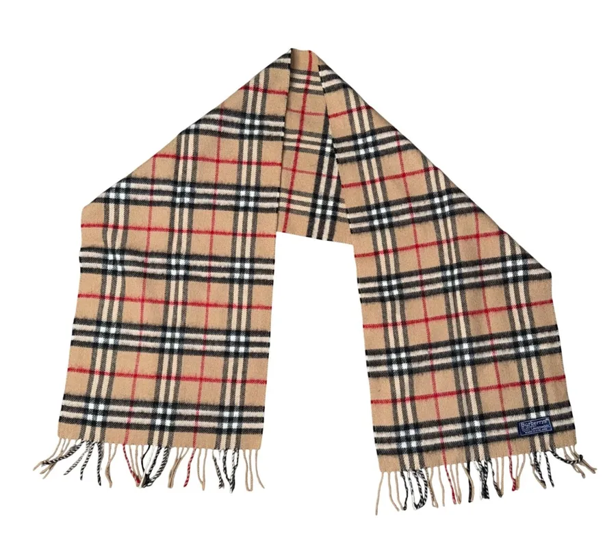 Burberry Scarf Unisex OS Tan Good Vintage Nova Check Lambswool Made in England
