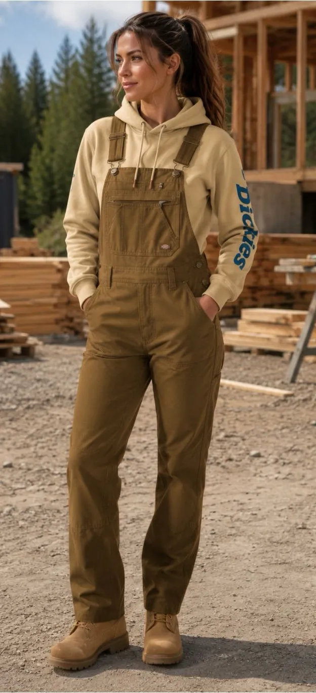 Dickies waxed canvas double front bib work overalls NEW small duck brown