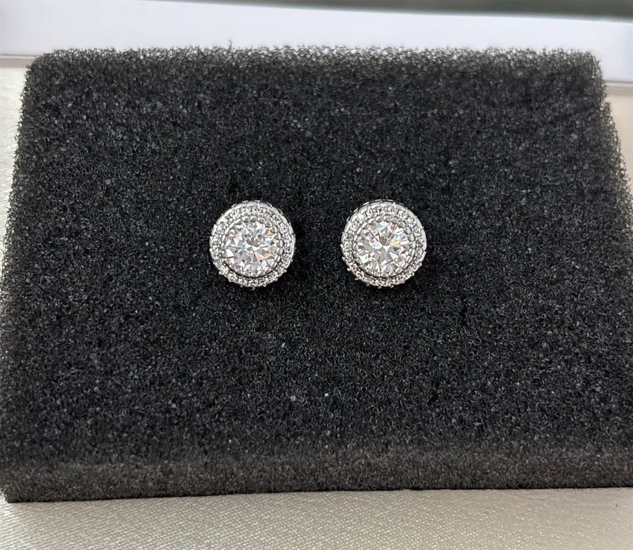 10mm CZ Stud Earrings for Men Women Streetwear Hip Hop Punk Unisex Earrings Silver