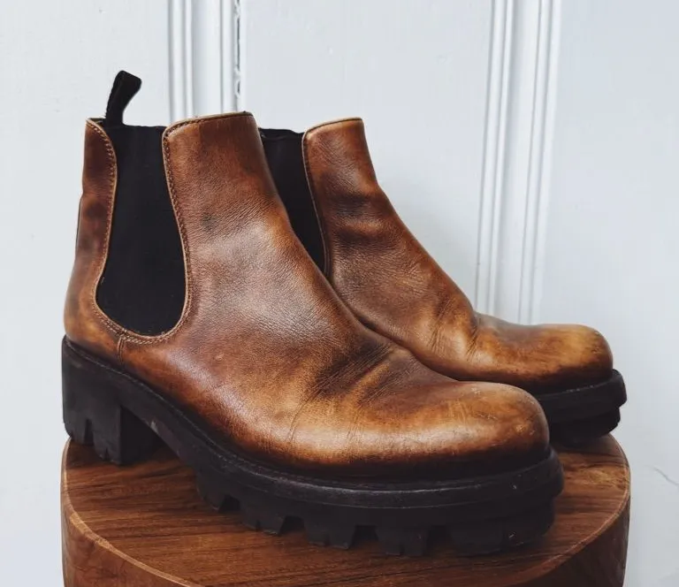 Prada Monolith Brown Leather Chunky Platform Chelsea Boots size 37