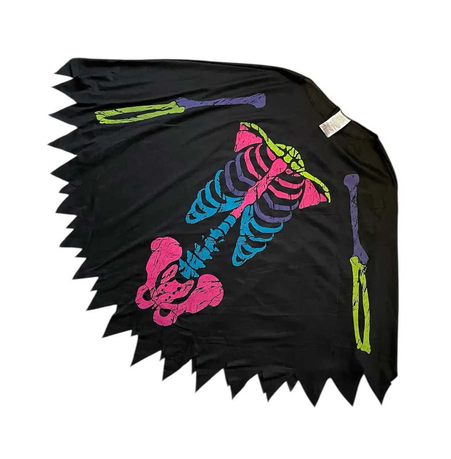 Women’s Halloween Colorful Skeleton Poncho Costume Black